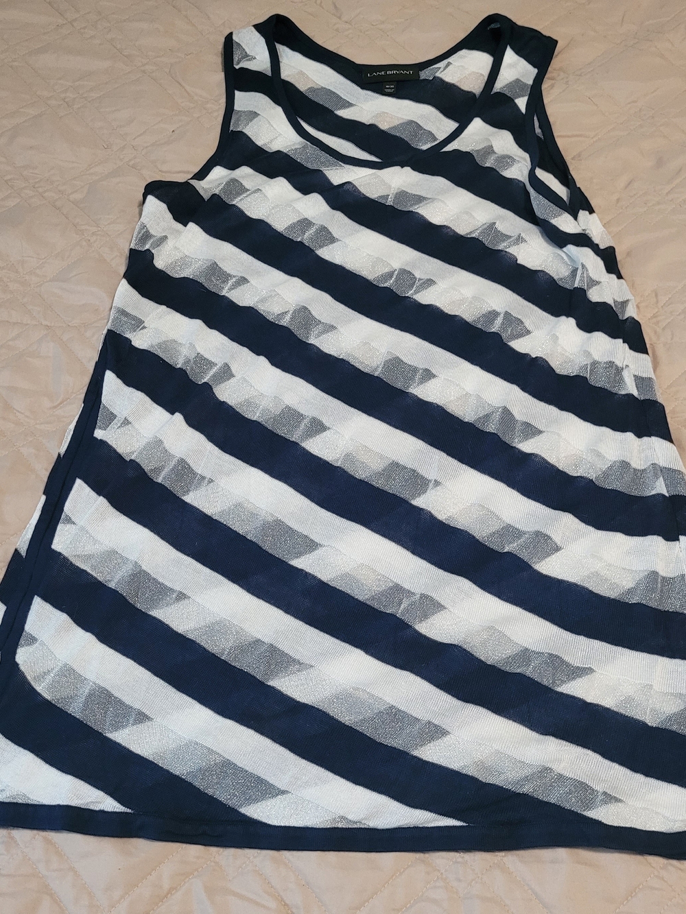 Lane Bryant Navy & White Diagonal Stripe Tank